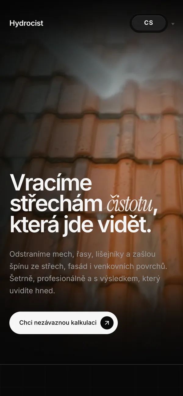 The Hydrocist site on a phone: the opening video of roof tiles being cleaned.