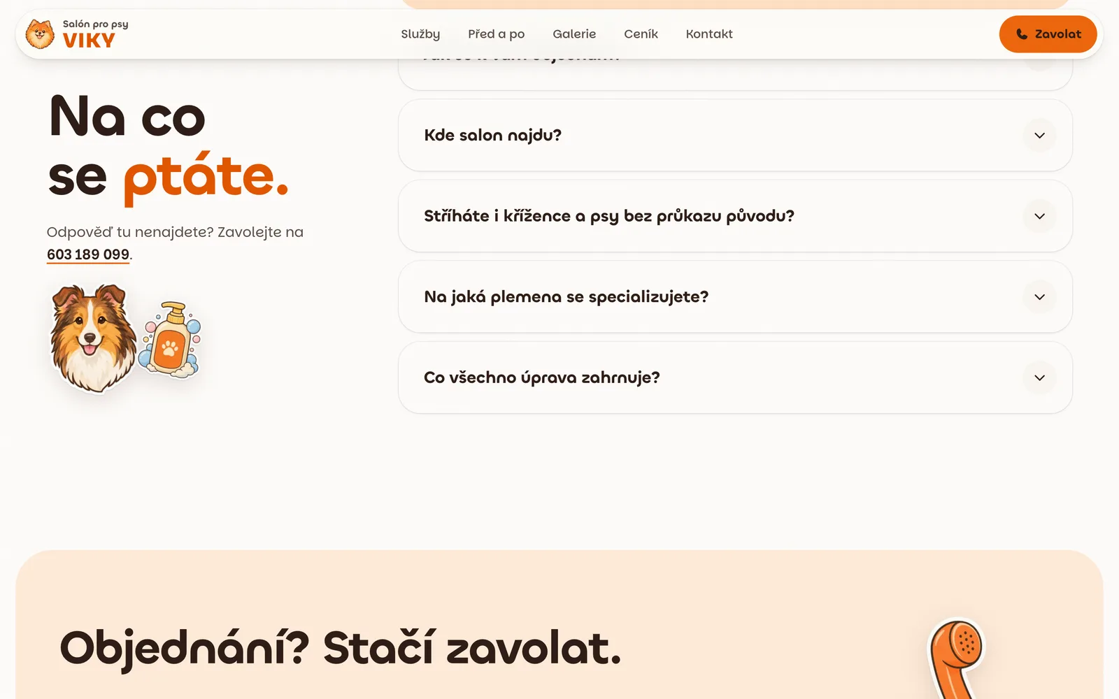 Časté otázky na webu Salónu pro psy Viky s otevřenou odpovědí o ceně stříhání.