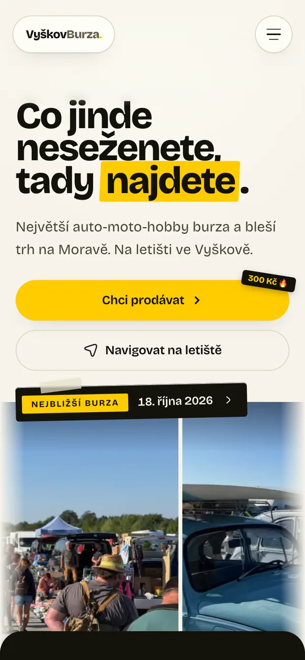Web Vyškov Burza na telefonu s nadpisem Co jinde neseženete, tady najdete.
